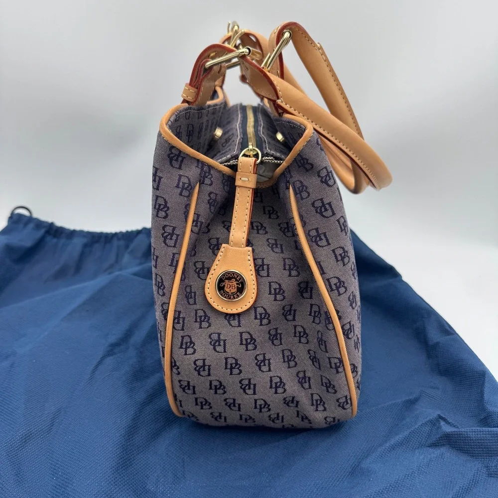Dooney & Bourke Satchel‎ Bag Women Medium Navy Monogram Leather Trim 4 Piece Set